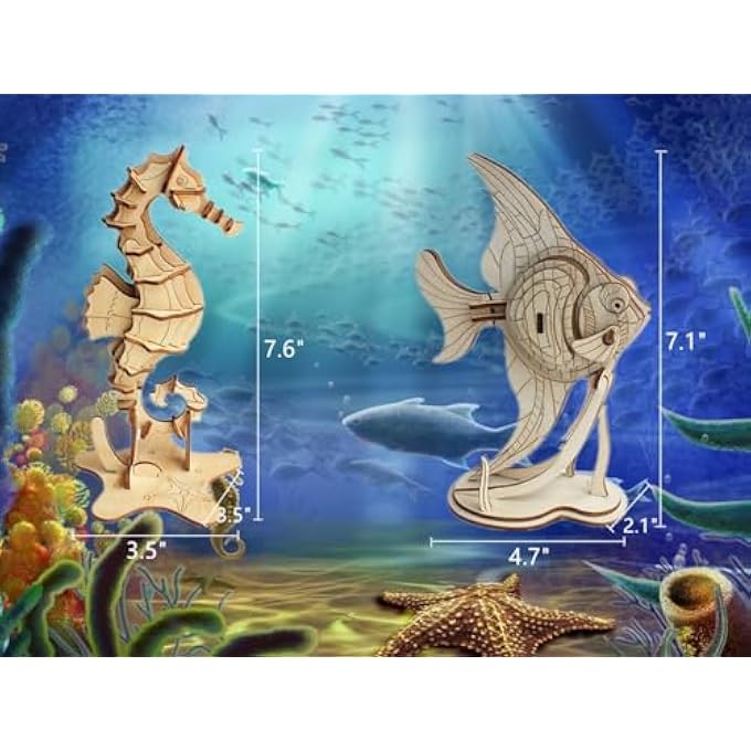 6 PIECE SET WOOD SEA ANIMALS SKELETON ASSEMBLY MODEL, 3D WOODEN PUZZLE, WOODEN PUZZLE SIMULATION ANIMAL ASSEMBLY DIY MODEL TOY, BRAIN TEASER PUZZLES (A) - Image 2